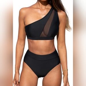 CUPSHE Black One Shoulder Bikini Set New With Tags Size MEDIUM